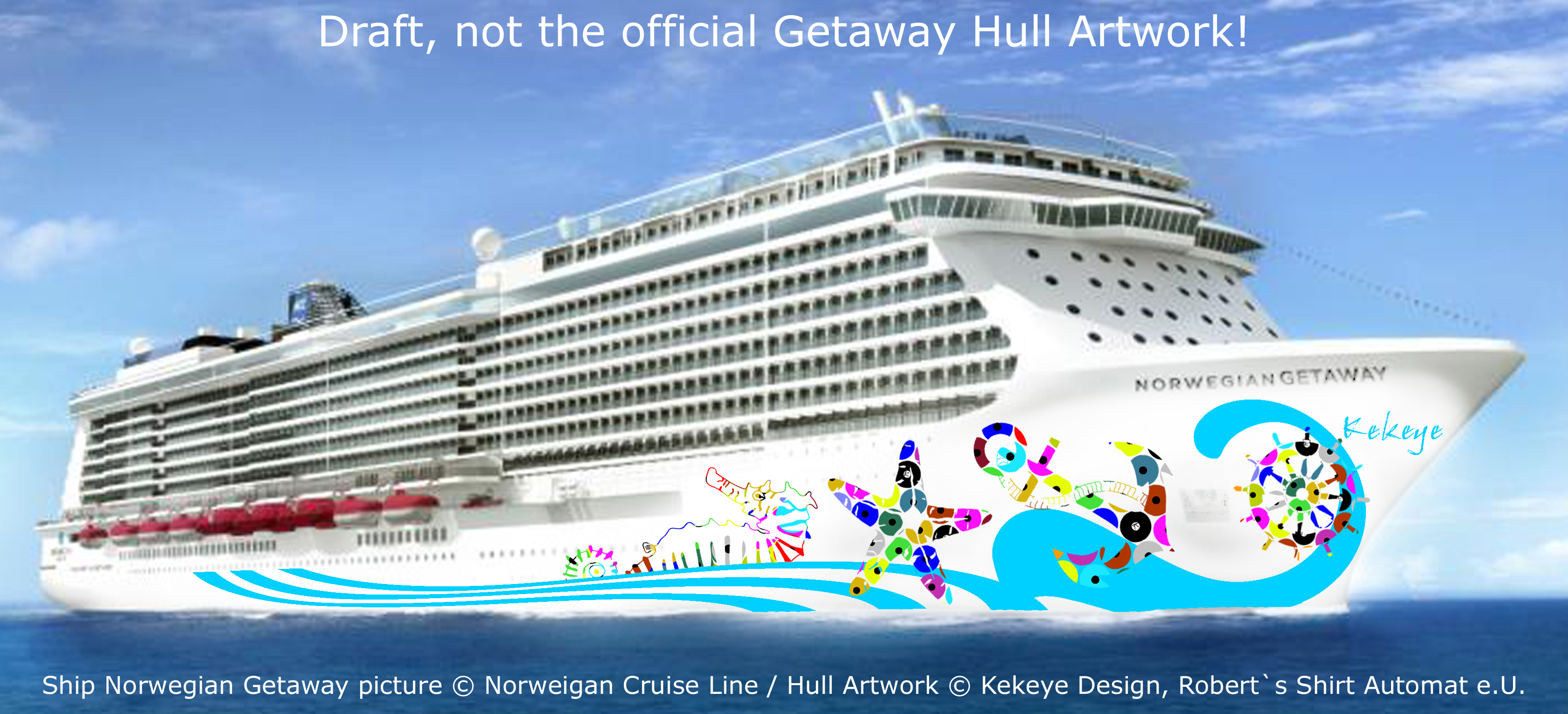 NCL Getaway Cruise Ship / Photo © Norwegian Cruise Line, Hull Artwork © Kekeye Design NCL Getaway Cruise Ship / Photo © Norwegian Cruise Line, Hull Artwork © Kekeye Design
