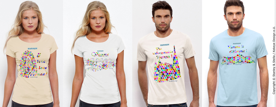 Wien Vienna Tshirts, Neu! Kekeye Dots Design, Riesenrad, Stephansdom, Fiaker / Kutsche, Schönbrunn