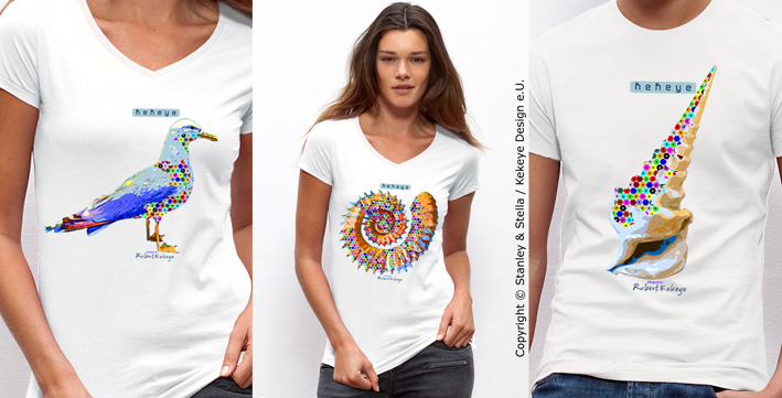 Muschel, Shell, Moewe, Seagull T-Shirts im Kekeye Dots Design / Foto © Stanley & Stella / Kekeye Design e.U.