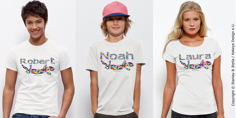Dein Name auf T-Shirts, Kekeye Dots Design & Eidechse / Foto © Kekeye Design e.U. / Stanley & Stella