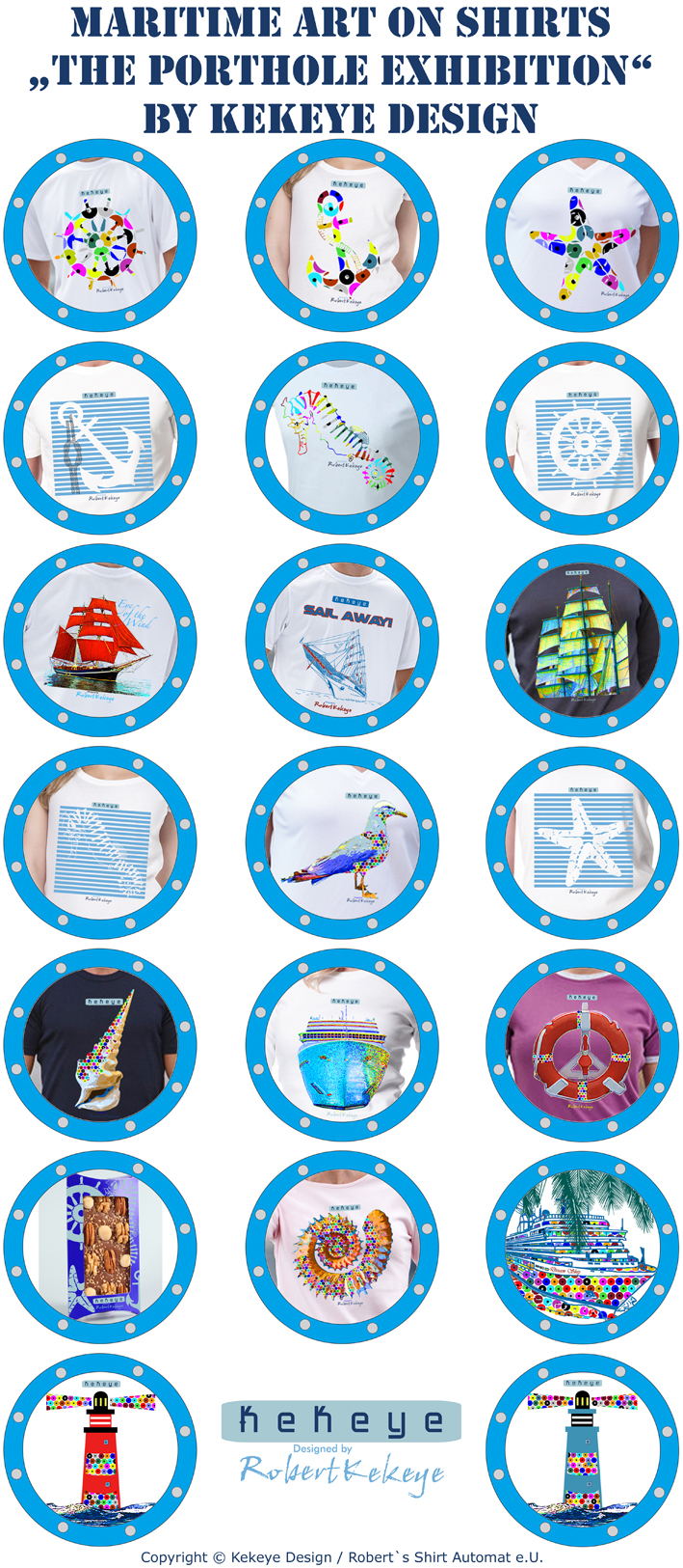 Maritime Art on Shirts, “The Porthole Exhibition” by © Kekeye Design