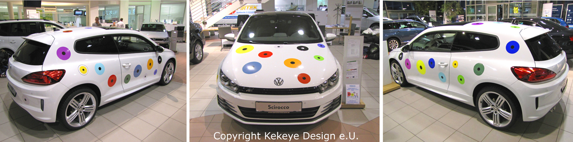 Volkswagen Scirocco in Kekeye Dots Design, Kooperation Porsche Wien-Pragerstraße, Porsche Inter Auto GmbH & Co KG / Foto © Kekeye Design e.U.