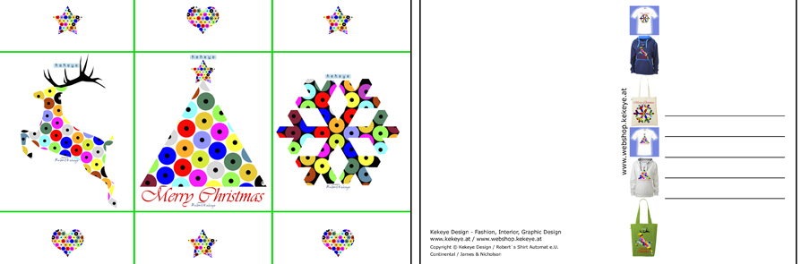 Postkarte mit allen 4 Weihnachts - Motiven / Postcards with 4 Christmas Designs / © Kekeye Design e.U.
